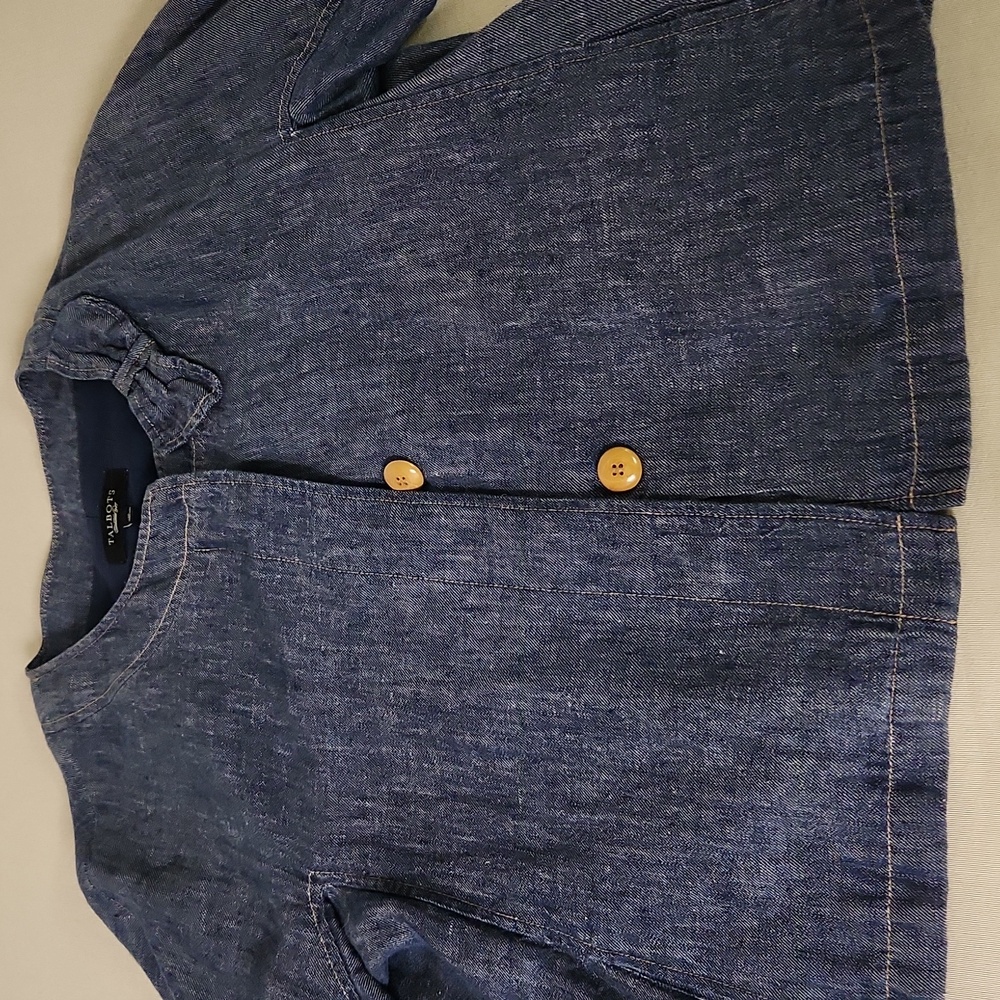 Talbots Blue Denim Jacket with Bow Accent SZ 16 Linen - Picture 9 of 9